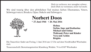 Traueranzeige von Norbert Doos von  Wiesbaden komplett