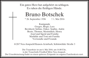 Traueranzeige von Bruno Botschek von  Usinger Anzeiger