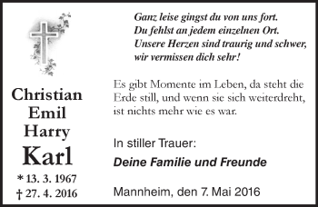 Traueranzeige von Christian Emil Harry Karl von  Allgemeine Zeitung Alzey