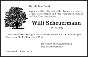 Traueranzeige von Willi Scheuermann von Trauerportal Echo Online