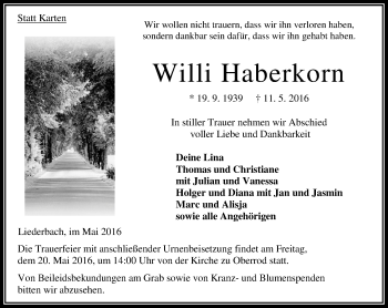 Traueranzeige von Willi Haberkorn von VRM Trauer