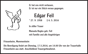 Traueranzeige von Edgar Feil von  Allgemeine Zeitung Mainz