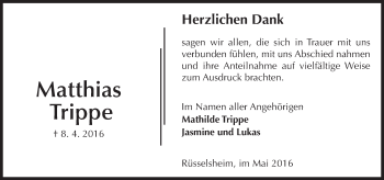 Traueranzeige von Matthias Trippe von Trauerportal Echo Online