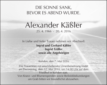 Traueranzeige von Alexander Käßler von  Kreisanzeiger