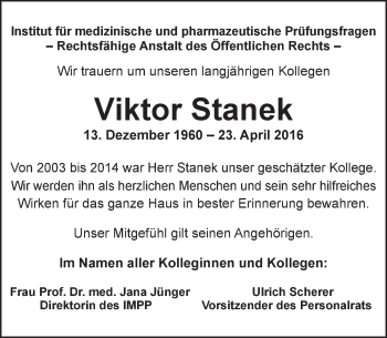 Traueranzeige von Viktor Stanek von  Allgemeine Zeitung Mainz