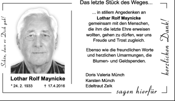 Traueranzeige von Lothar Rolf Maynicke von  Gießener Anzeiger