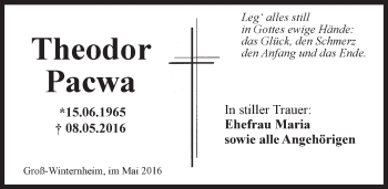 Traueranzeige von Theodor Pacwa von  Allgemeine  Zeitung Ingelheim-Bingen