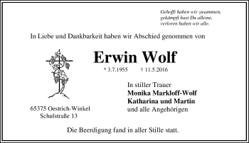 Traueranzeige von Erwin Wolf von  Wiesbaden komplett