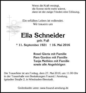 Traueranzeige von Ella Schneider von  Wiesbaden komplett