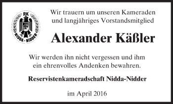 Traueranzeige von Alexander Käßler von  Kreisanzeiger