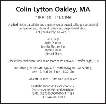 Traueranzeige von Colin Lytton von  Gießener Anzeiger