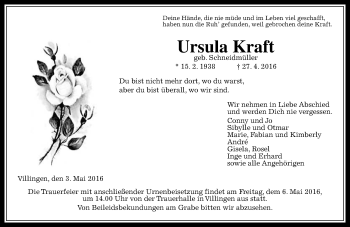 Traueranzeige von Ursula Kraft von  Gießener Anzeiger