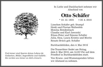 Traueranzeige von Otto Schäfer von  Gießener Anzeiger