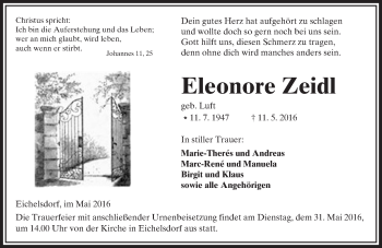 Traueranzeige von Eleonore Zeidl von  Kreisanzeiger