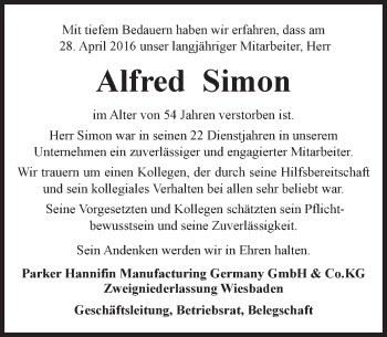 Traueranzeige von Alfred Simon von  Wiesbaden komplett