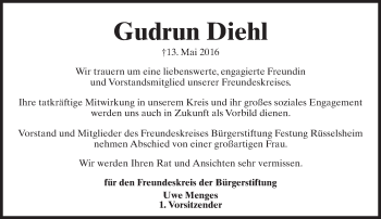 Traueranzeige von Gudrun Diehl von  Mainspitze