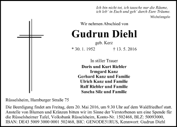 Traueranzeige von Gudrun Diehl von Trauerportal Echo Online