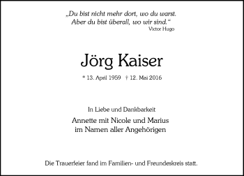 Traueranzeige von Jörg Kaiser von  Wiesbaden komplett