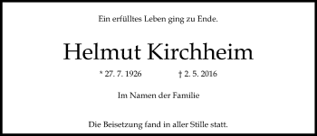 Traueranzeige von Helmut Kirchheim von  Allgemeine Zeitung Mainz