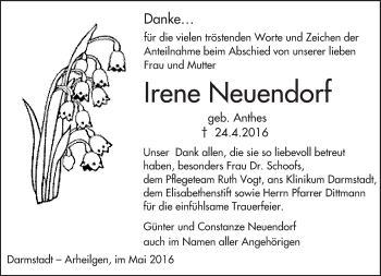 Traueranzeige von Irene Neuendorf von Trauerportal Echo Online