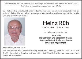 Traueranzeige von Heinz Rüb von  Kreisanzeiger