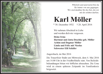 Traueranzeige von Karl Möller von VRM Trauer
