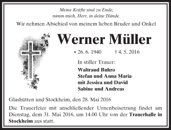 Traueranzeige von Werner Müller von  Kreisanzeiger
