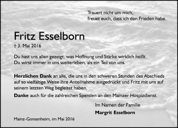 Traueranzeige von Fritz Esselborn von  Allgemeine Zeitung Mainz