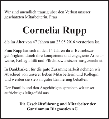 Traueranzeige von Cornelia Rupp von  Allgemeine Zeitung Mainz