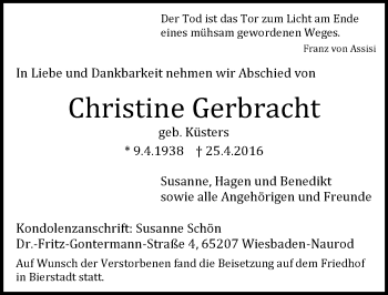 Traueranzeige von Christine Gerbracht von  Wiesbaden komplett