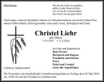 Traueranzeige von Christel Liehr von VRM Trauer