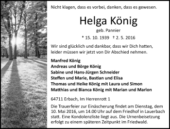 Traueranzeige von Helga König von Trauerportal Echo Online