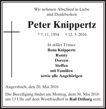 Traueranzeige von Peter Knippertz von VRM Trauer