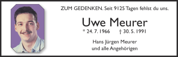 Traueranzeige von Uwe Meurer von  Allgemeine Zeitung Mainz
