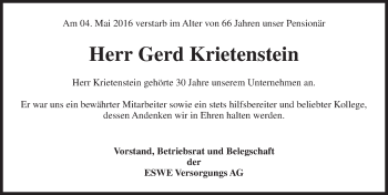 Traueranzeige von Gerd Krietenstein von  Wiesbaden komplett