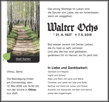 Traueranzeige von Walter Ochs von VRM Trauer