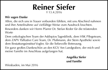 Traueranzeige von Reiner Siefer von  Wiesbaden komplett