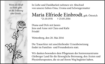 Traueranzeige von Maria Einbrodt von  Gießener Anzeiger