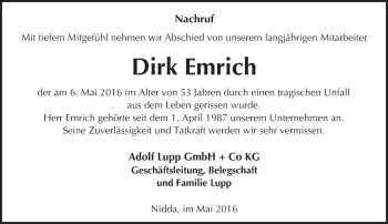 Traueranzeige von Dirk Emrich von  Kreisanzeiger