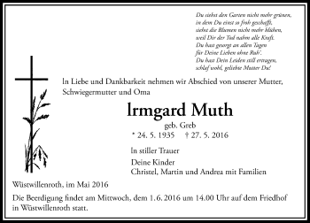 Traueranzeige von Irmgard Mutti von VRM Trauer
