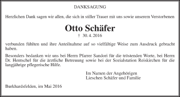 Traueranzeige von Otto Schäfer von  Gießener Anzeiger