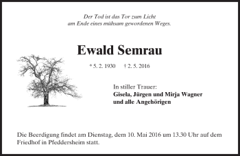Traueranzeige von Ewald Semrau von  Wormser Zeitung