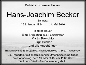 Traueranzeige von Hans-Joachim Becker von  Wiesbaden komplett