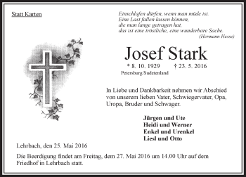Traueranzeige von Josef Stark von VRM Trauer