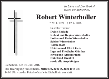 Traueranzeige von Robert Winterholler von VRM Trauer