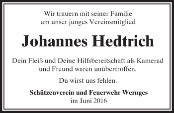 Traueranzeige von Johannes Hedtrich von VRM Trauer