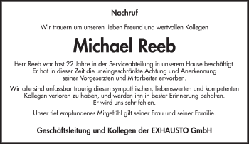 Traueranzeige von Michael Reeb von Trauerportal Rhein Main Presse