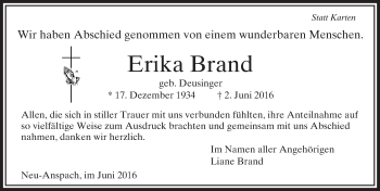 Traueranzeige von Erika Brand von  Usinger Anzeiger Traueranzeige von Erika Brand von  Usinger Anzeiger