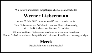 Traueranzeige von Werner Liebermann von Trauerportal Echo Online
