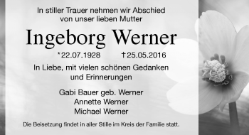 Traueranzeige von Ingeborg Werner von Trauerportal Echo Online